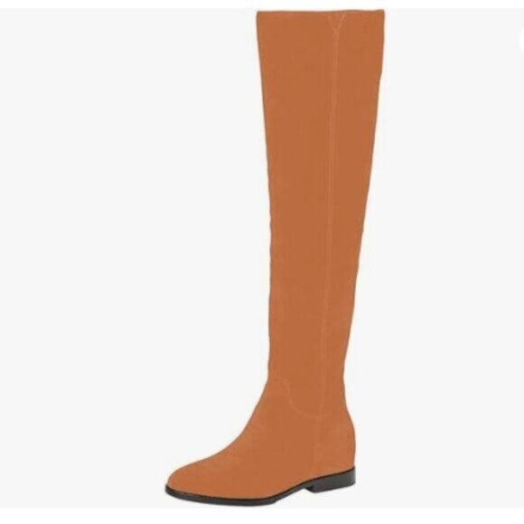 Pazzion Women Almond Toe Knee High Boot with Partial Zipper Stretchy Orange Boot - Picture 1 of 8